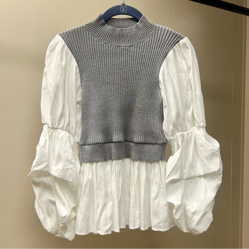 English Factory NWT Chic Mixed Media Gray Sweater Top